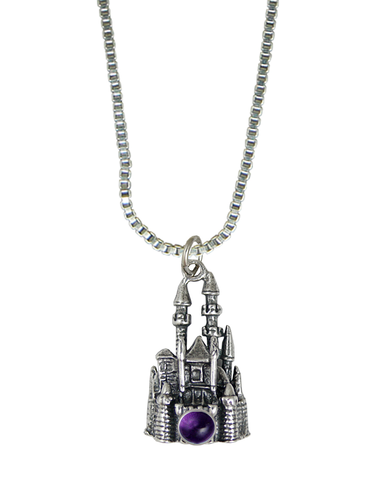 Sterling Silver 3D Queen's Castle Charm With Amethyst